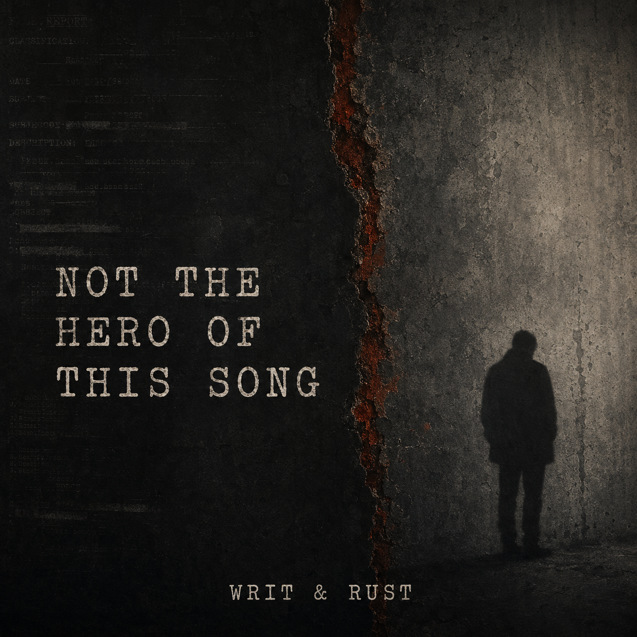 Not the Hero of This Song cover art, featuring a solitary figure beside a fractured dark wall